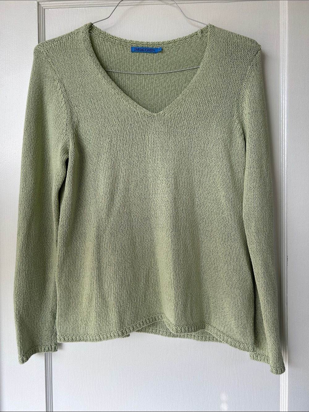 J. McLaughlin Leisurely V-Neck Knit Sweater in Sage Green - Medium